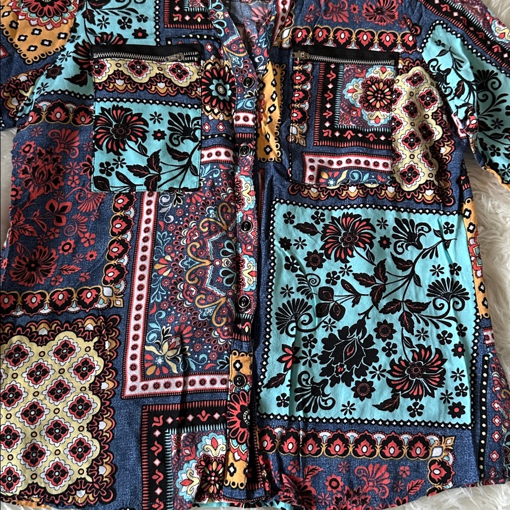 Alexander’s Colecction Colorful Patchwork Button-… - image 5